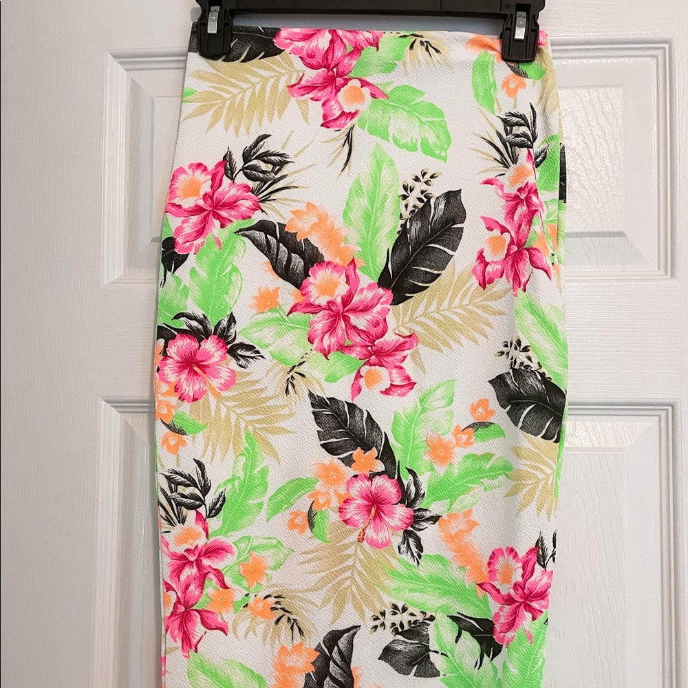 Missguided midi tropical pencil skirt